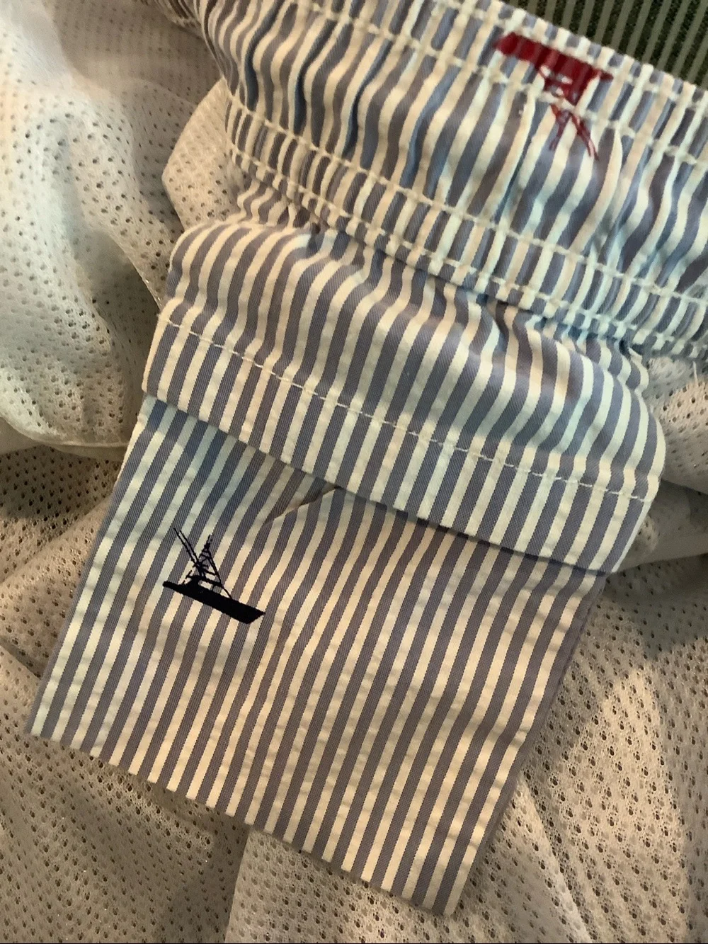 VINEYARD VINES Men’s Blue/White Searsucker Nautical Bathing Suit Swim Trunks XL